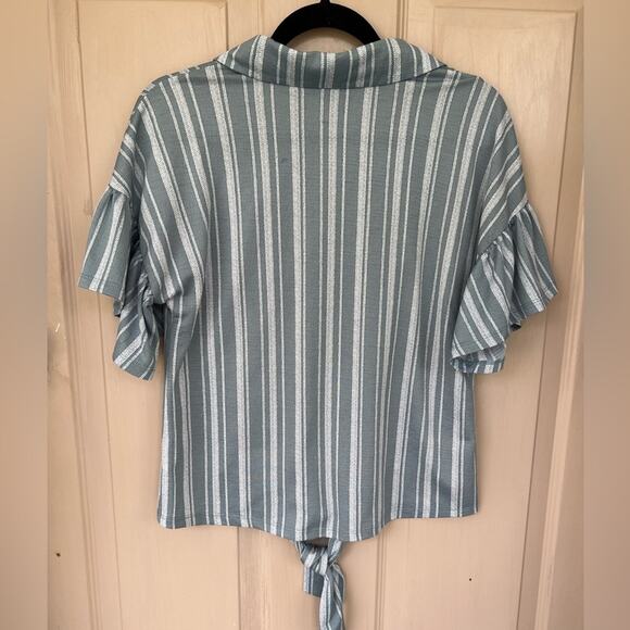Luxology Blue and White Striped Blouse with tie and Flutter Sleeves | Size S - Picture 6 of 6